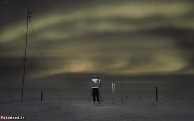 کوروتکی لوازم هواشناسی‌اش را زیر نور شفق‌های قطبی وارسی می‌کند. او به عکاس گفته که 