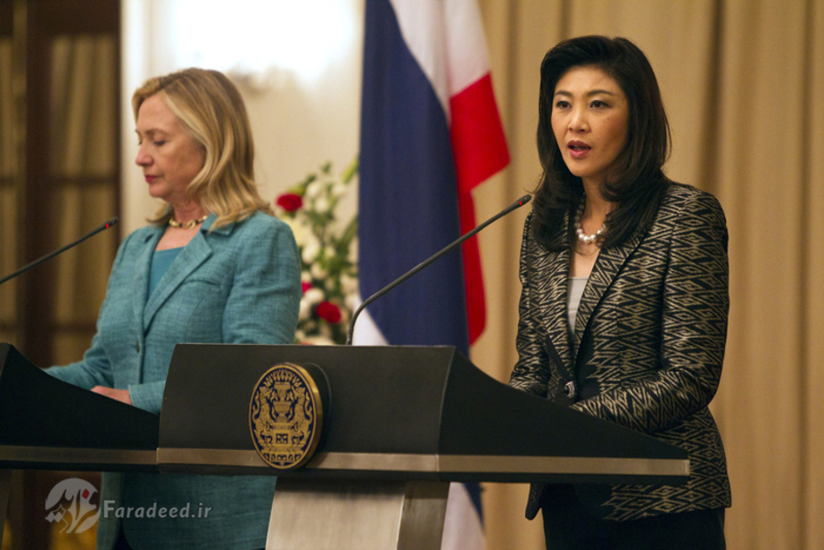 کنفرانس خبری مشترک شیناواترا و هیلاری کلینتون وزیرخارجه امریکا در بانکوک. نوامبر 2011