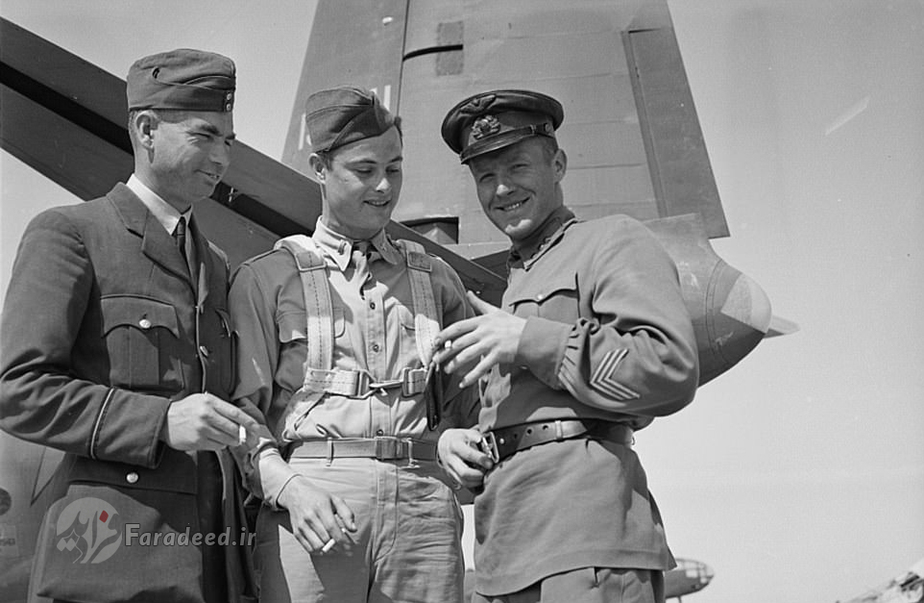 خلبانان انگلیسی، امریکایی و روسی در پایگاه هوایی متفقین در تهران