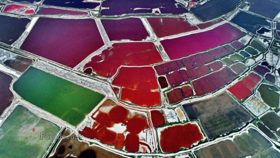 دریاچه رنگارنگ نمک در استان شانشی چین 