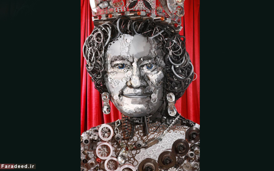 پرتره ملکه الیزابت با قطعات ماشینی به مناسبت تولدش